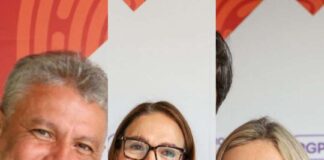 IVANA BASTOS, NAL AZEVEDO e MARIA SÍLVIA (LILÍA) aparecem com slogan de VÍTOR BONFIM em evento do governador JERÔNIMO em Guanambi